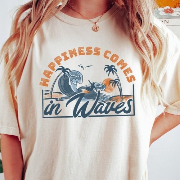 Tops - Happiness Comes in Waves Shirt, Beach Shirt, Summer Shirt